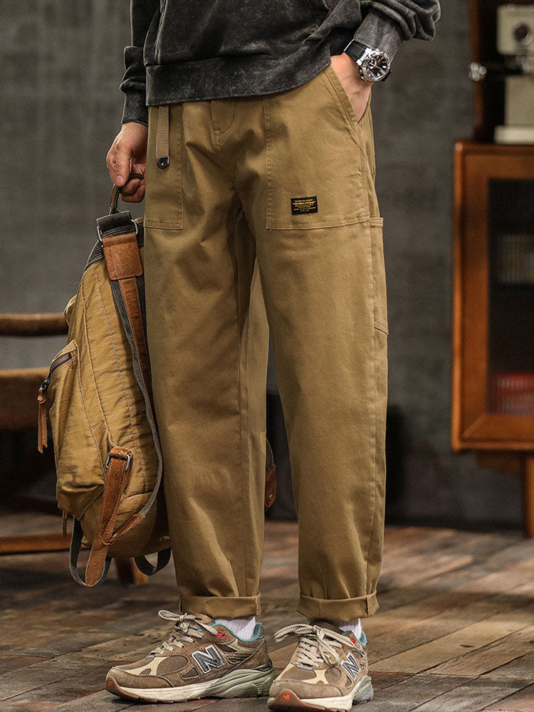 Loose Straight Trousers with Pockets and Seams