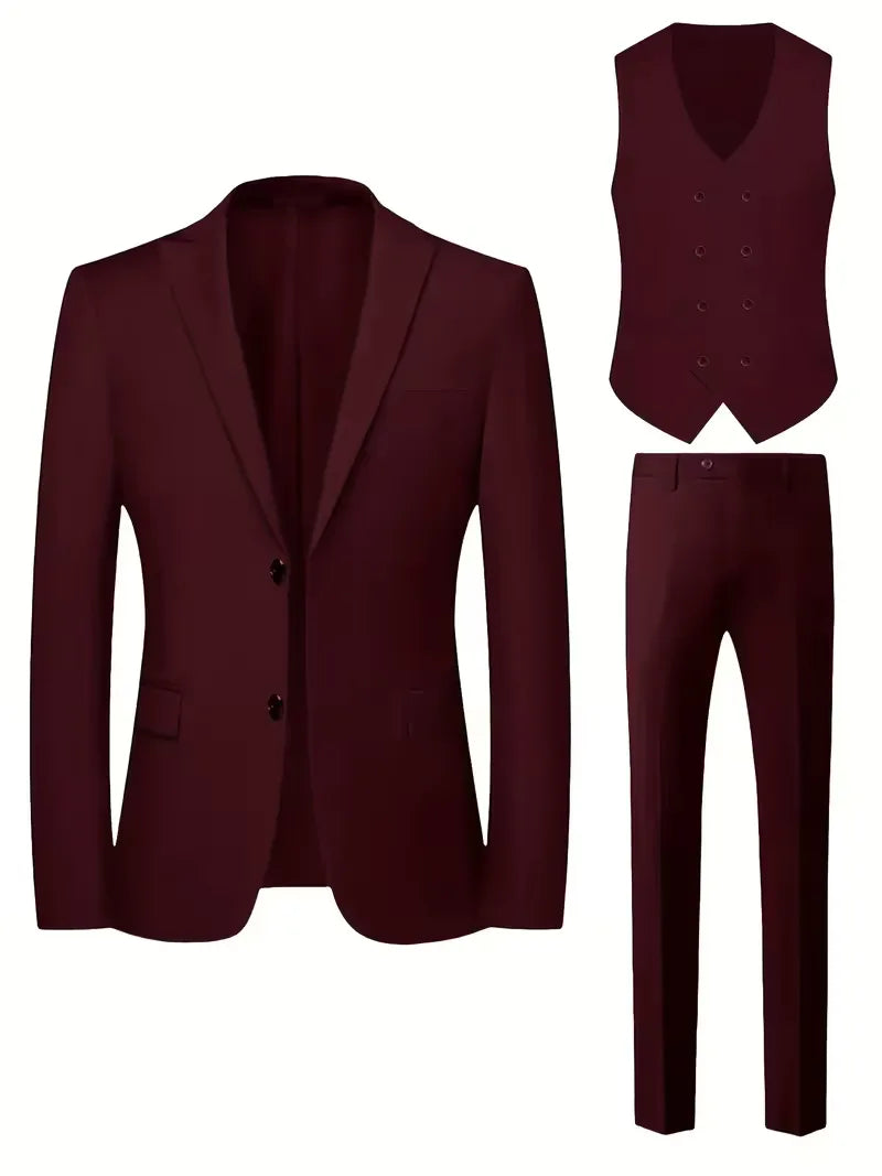 Trzyczęściowy Garnitur Slim Fit z Kamizelką Dwurzędową dla Mężczyzn
