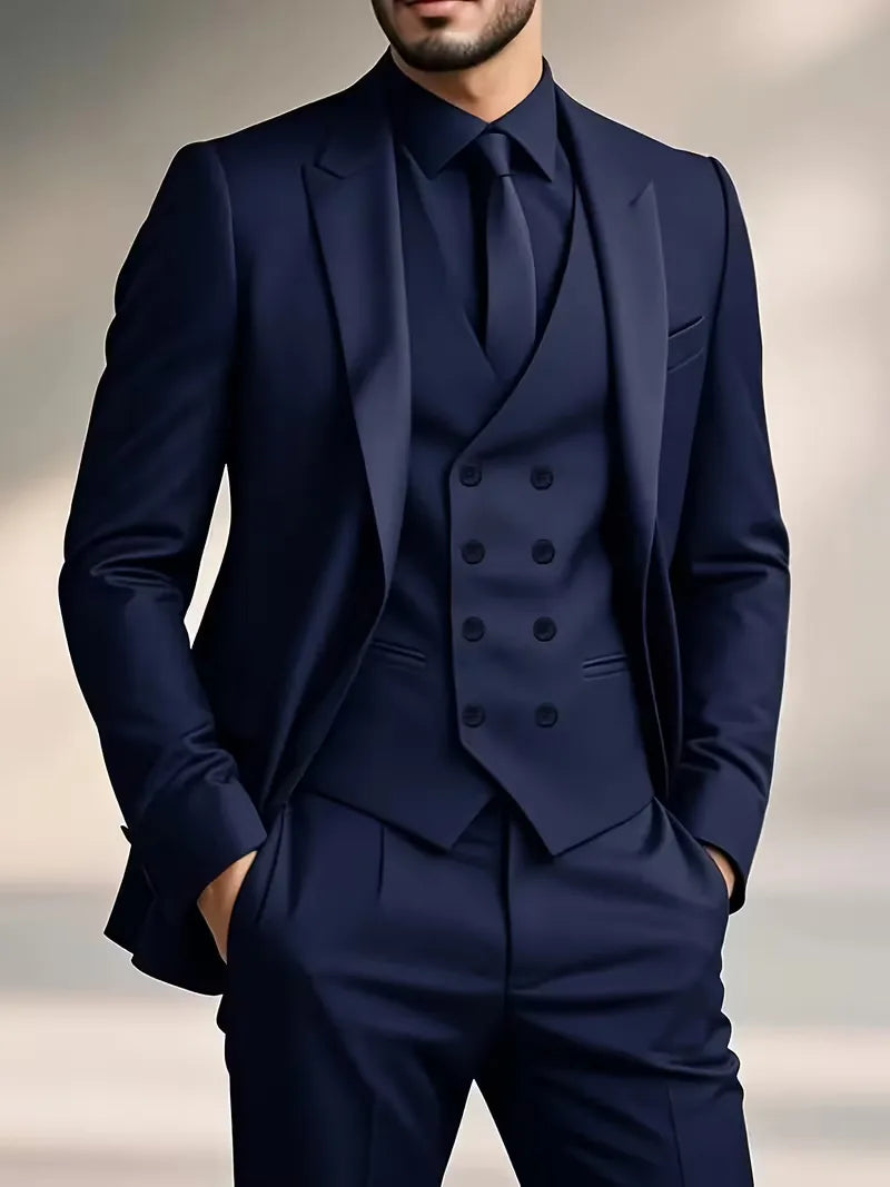Trzyczęściowy Garnitur Slim Fit z Kamizelką Dwurzędową dla Mężczyzn