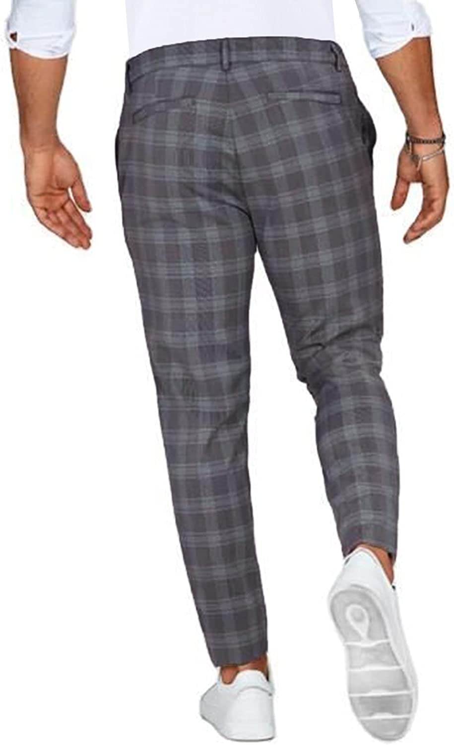 Slim checked ankle pants with belt loops