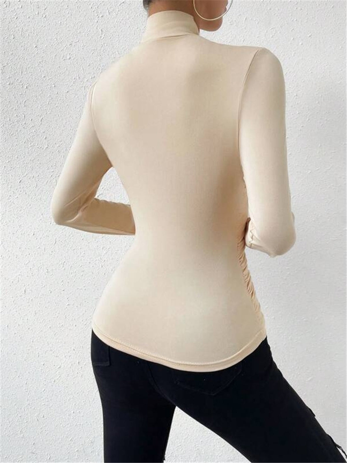 Fitted Long-Sleeve Blouse with Draping