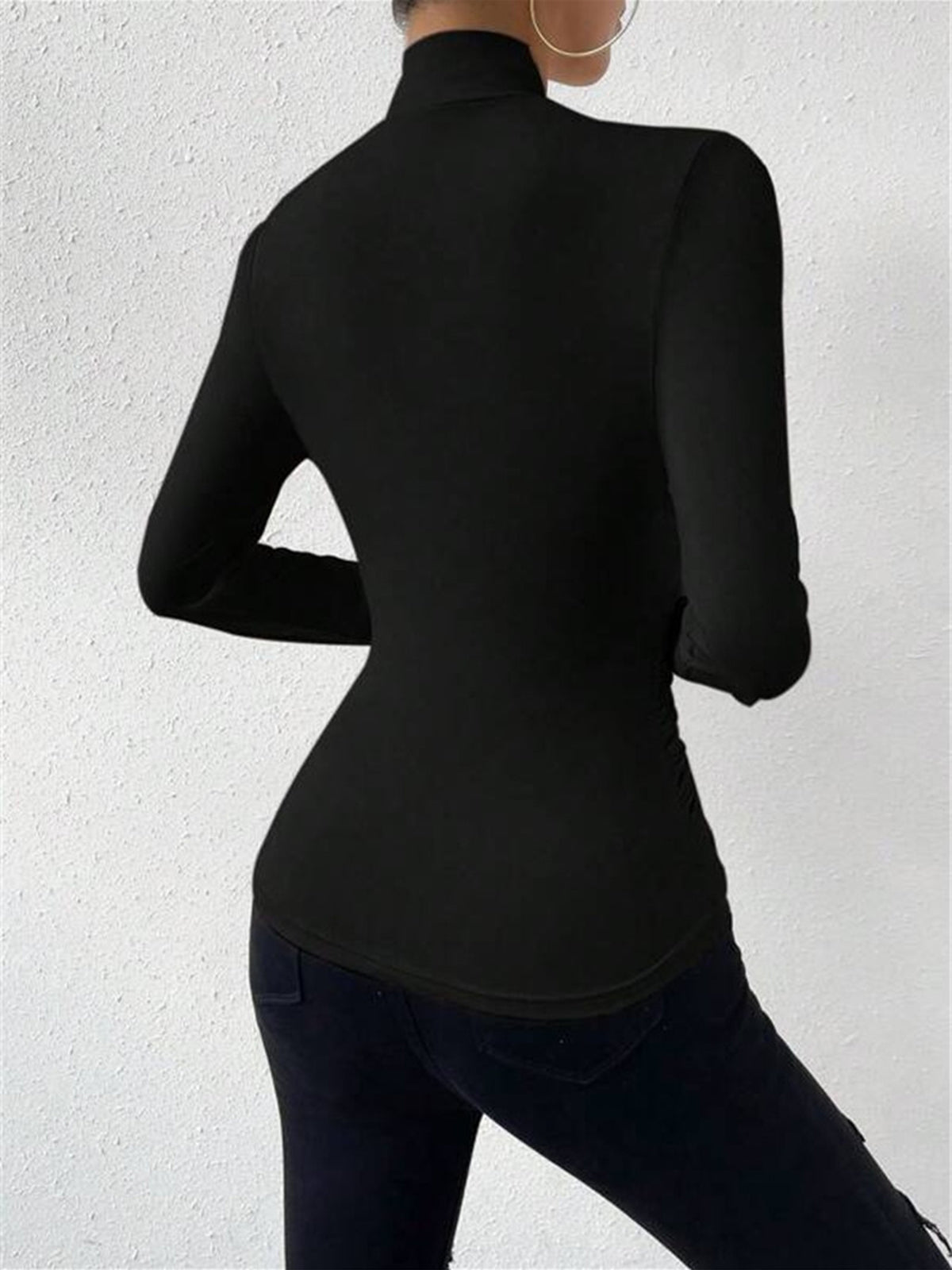 Fitted Long-Sleeve Blouse with Draping