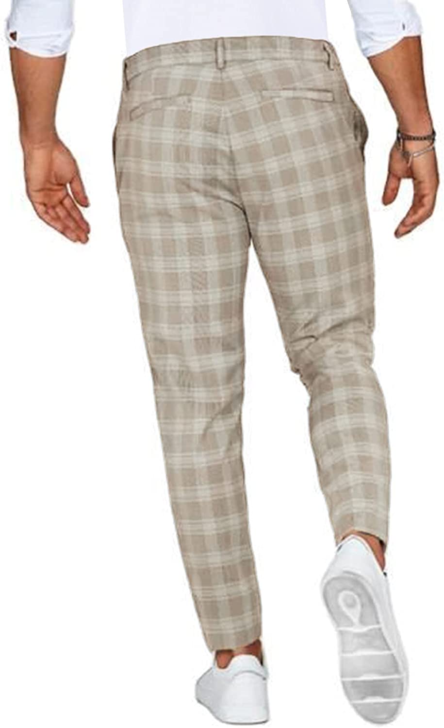 Slim checked ankle pants with belt loops