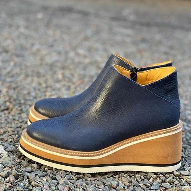 Round-Toe Wedge Ankle Boots with Side Closure
