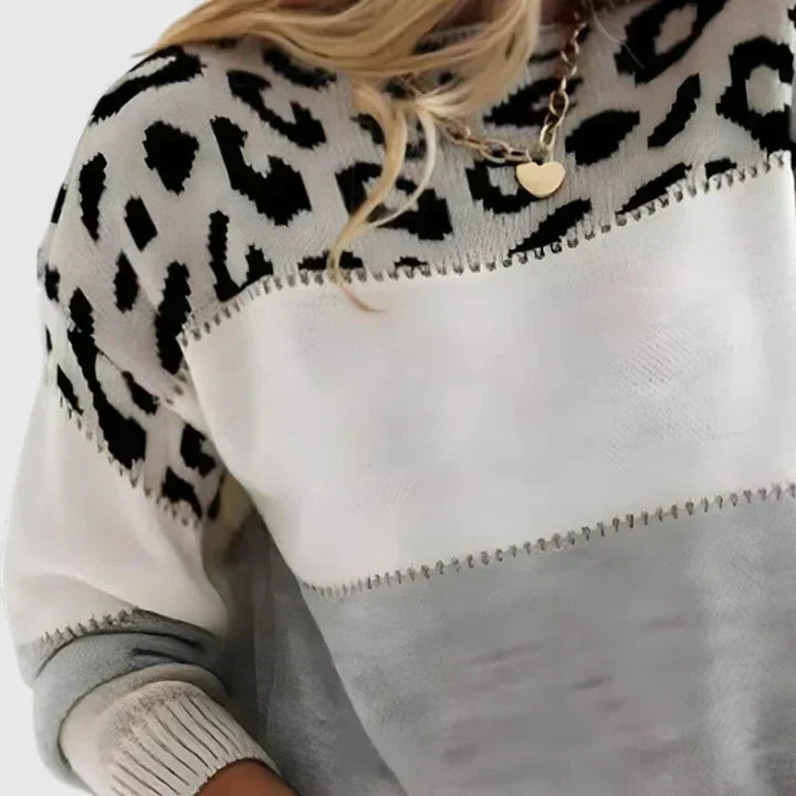 Sweter Damski w Panterkę z Długim Rękawem