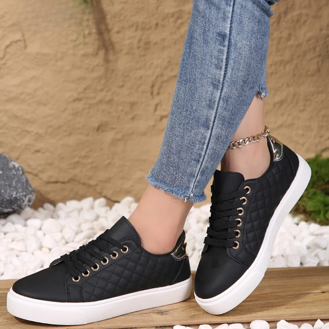 Lace-Up Quilted Shoes with a Metallic Heel
