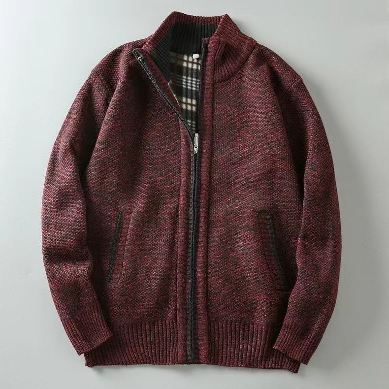 Textured collared zip-up jacket with pockets and a ribbed finish