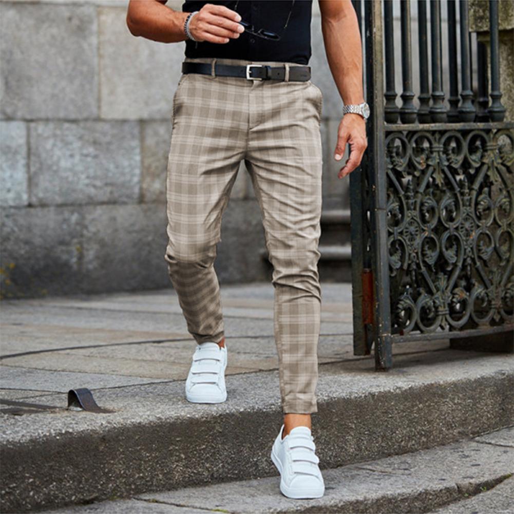 Slim checked ankle pants with belt loops
