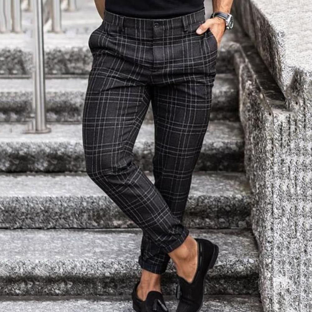 Slim checked ankle pants with belt loops