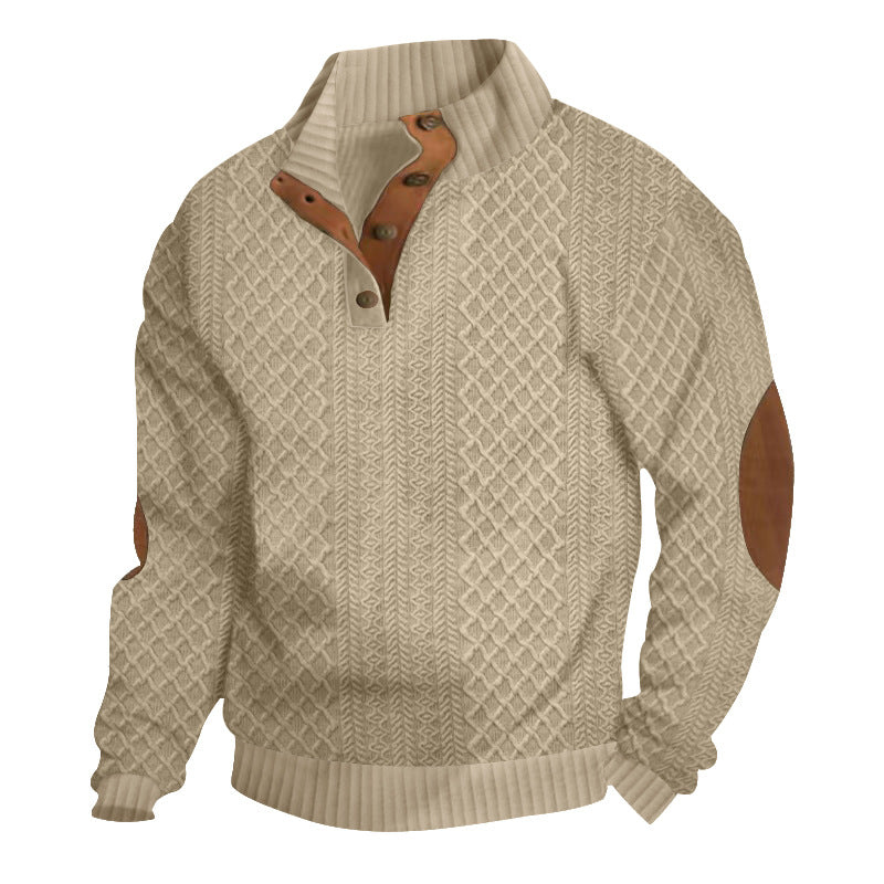 Męski Sweter Golf na Guziki z Dzianiny Żakardowej
