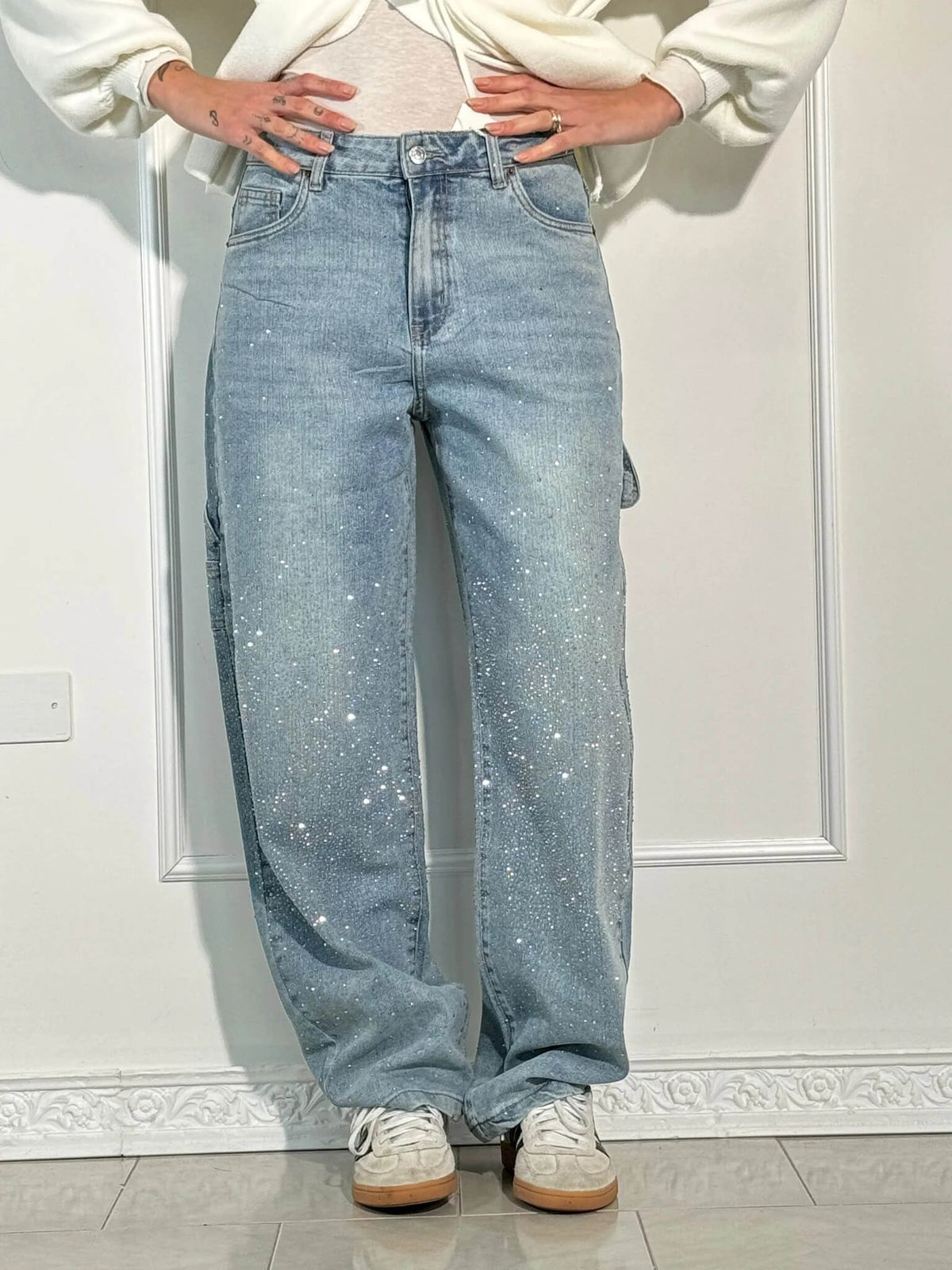 Shiny high-waisted loose-fit pants