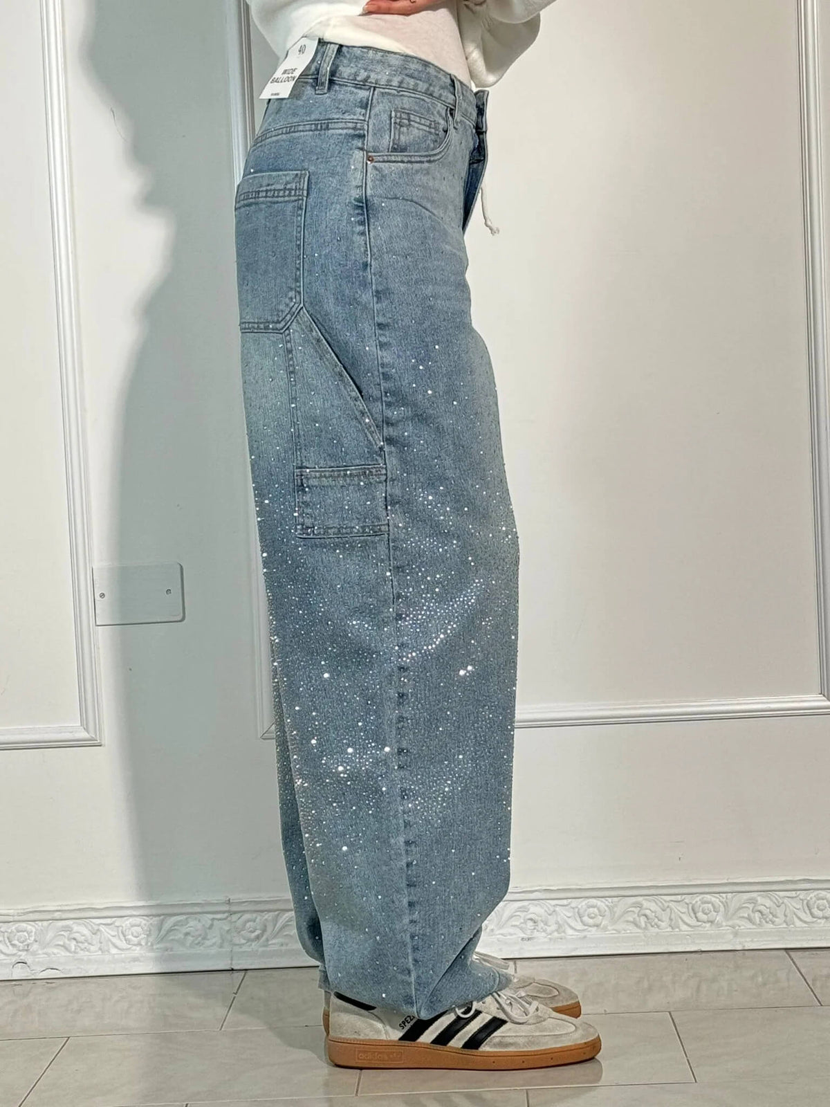Shiny high-waisted loose-fit pants