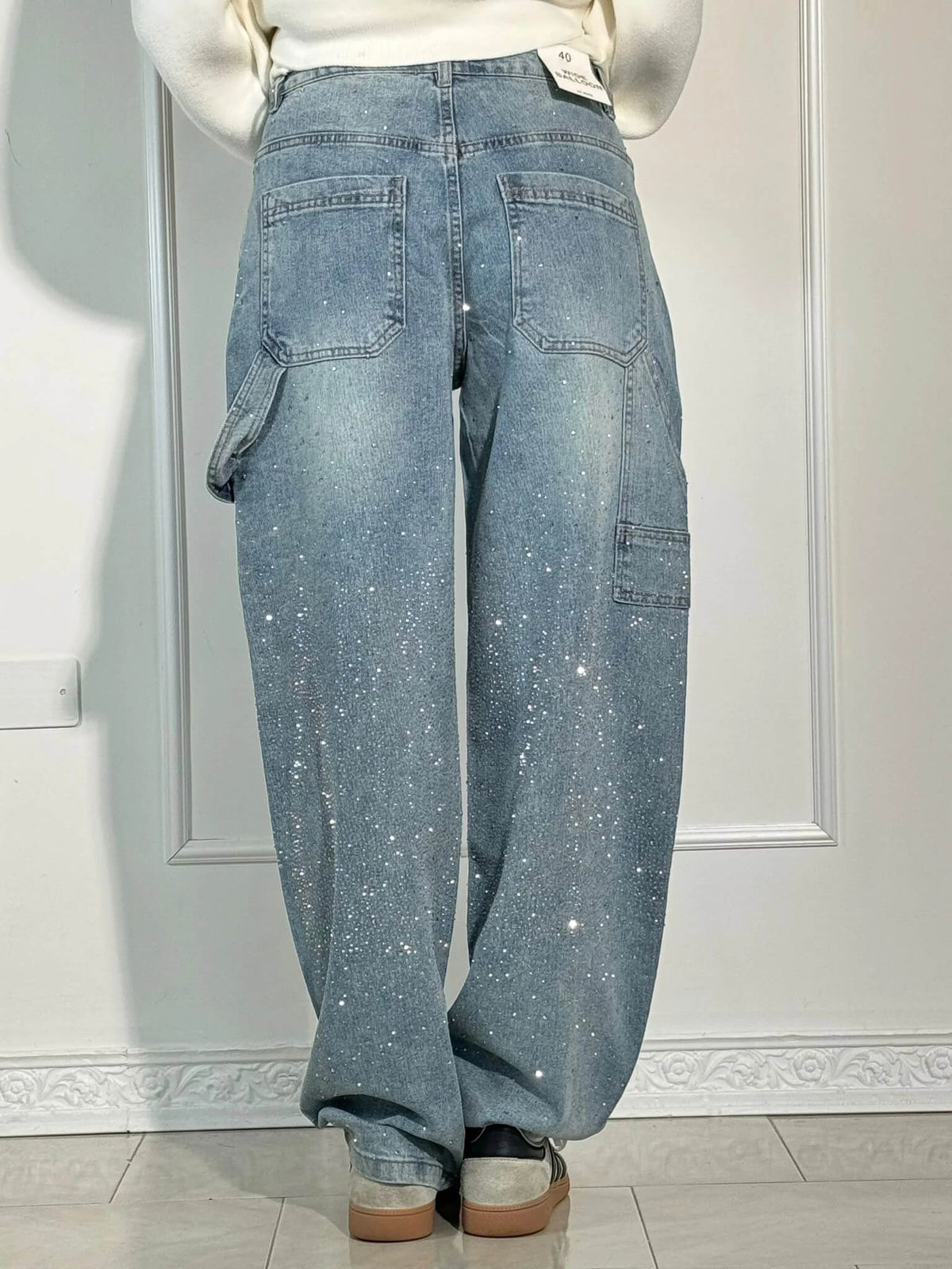 Shiny high-waisted loose-fit pants