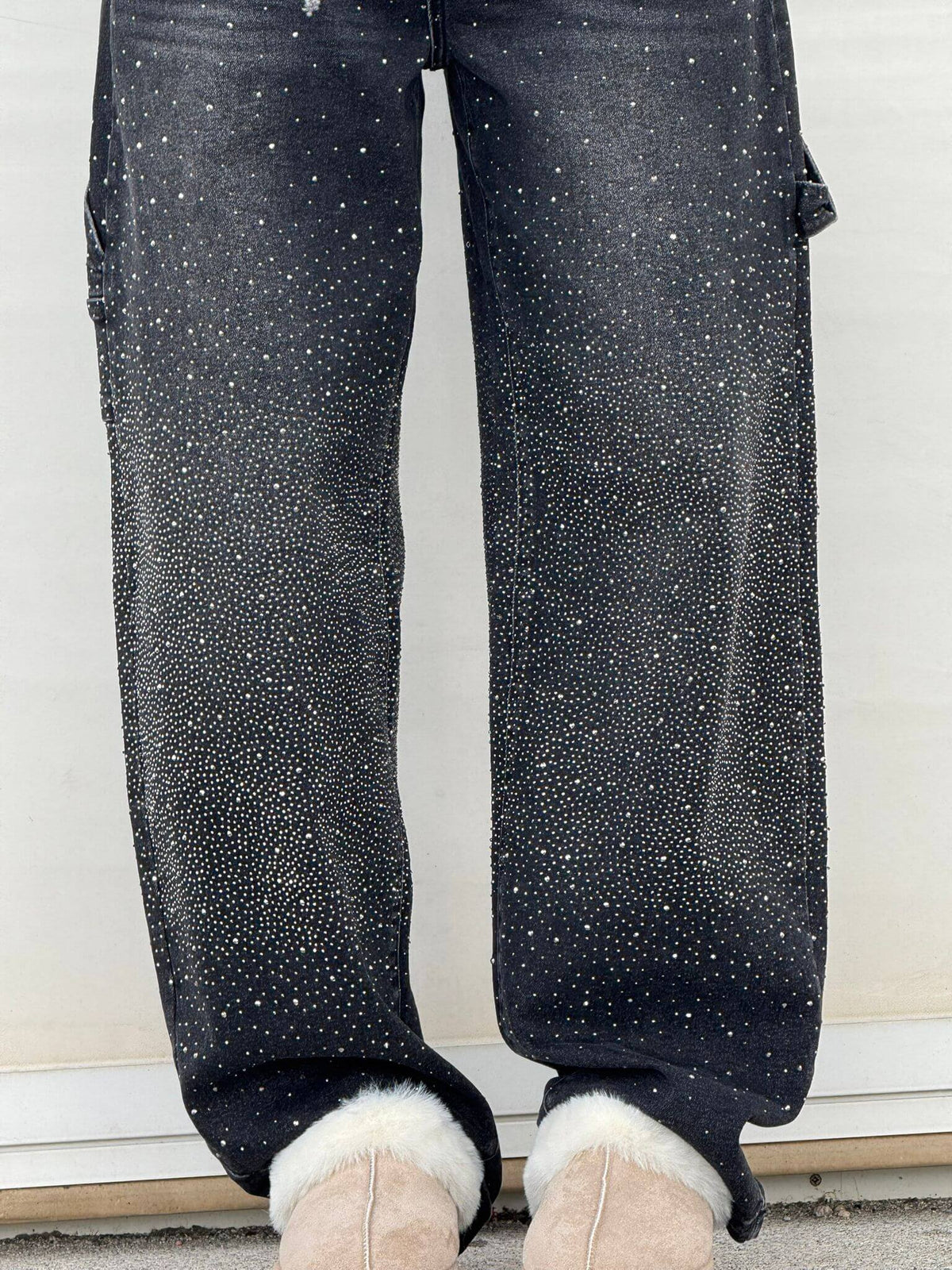 Shiny high-waisted loose-fit pants