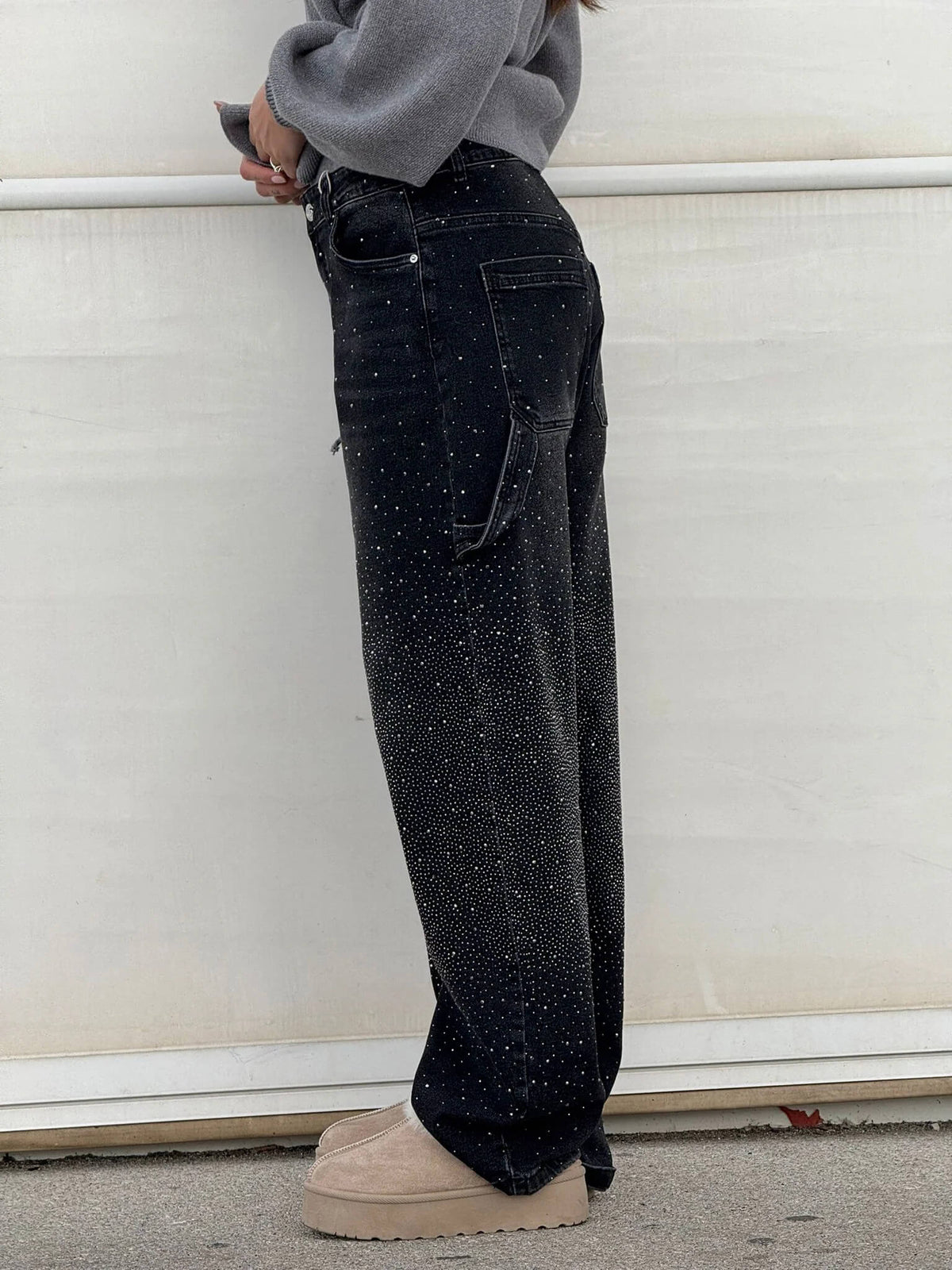 Shiny high-waisted loose-fit pants