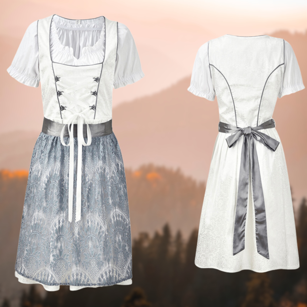 Sukienka Dirndl ze Sznurowaniem, Koronkowym Fartuchem i Bluzką