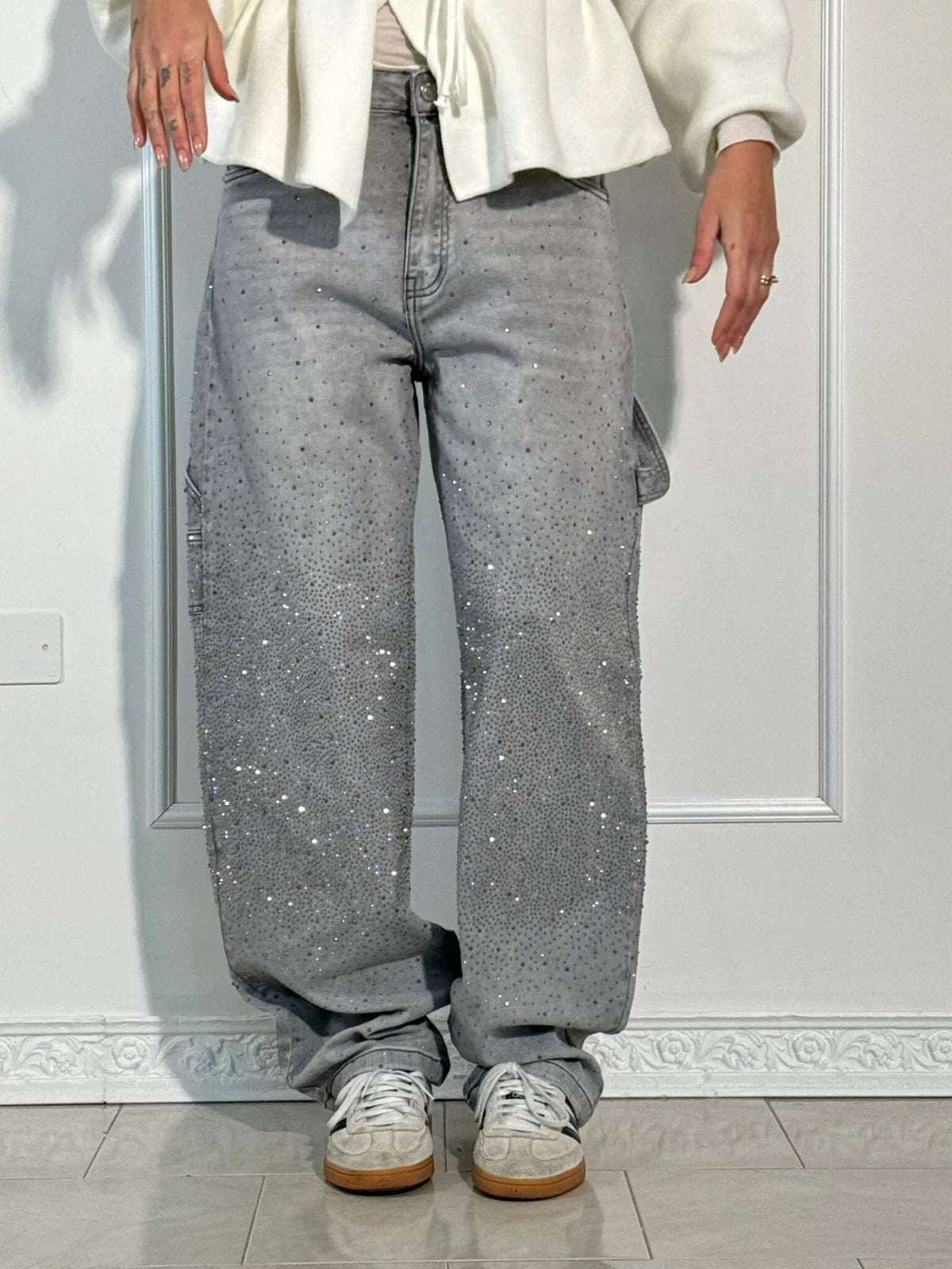 Shiny high-waisted loose-fit pants