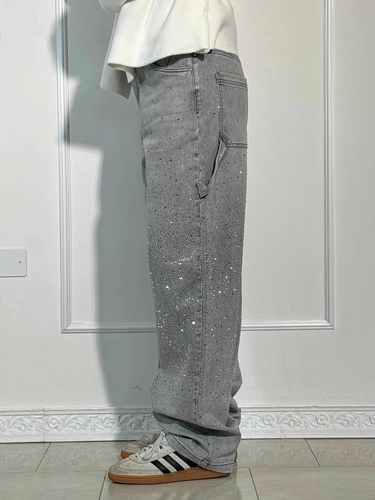 Shiny high-waisted loose-fit pants