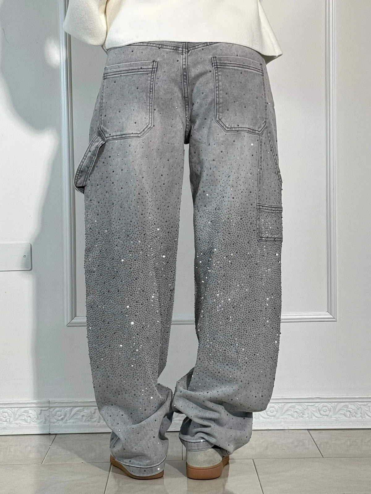 Shiny high-waisted loose-fit pants