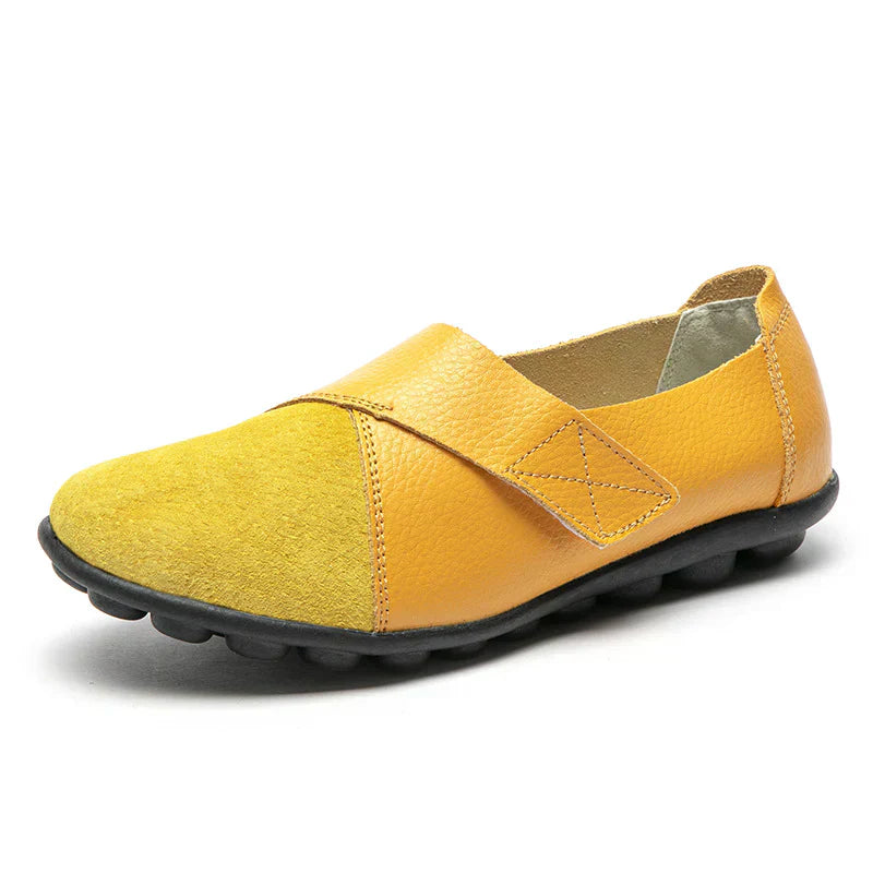 Stitched-panel round-toe slip-on flats