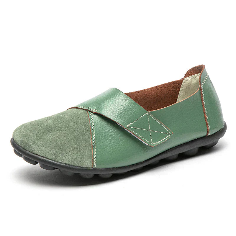 Stitched-panel round-toe slip-on flats