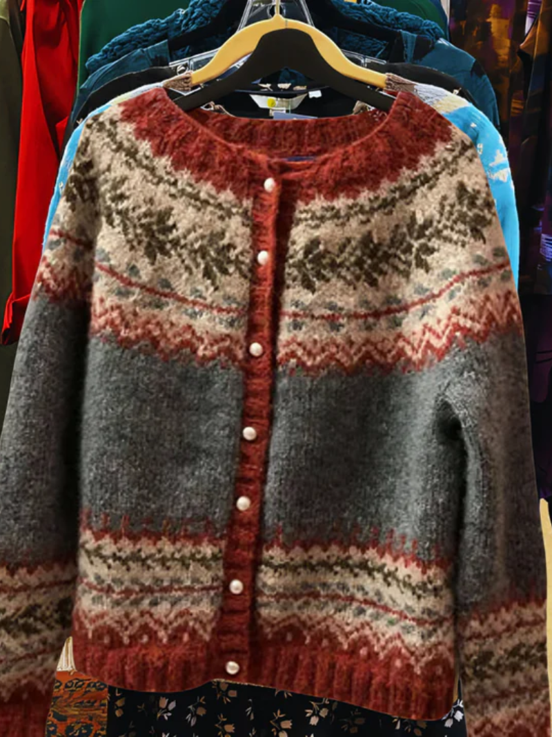 Damski Sweter Rozpinany Kardigan w Wzór Norweski