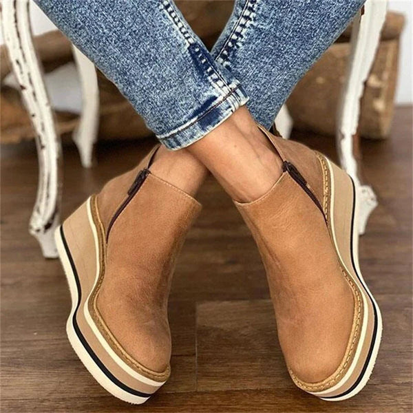 Round-Toe Wedge Ankle Boots with Side Closure
