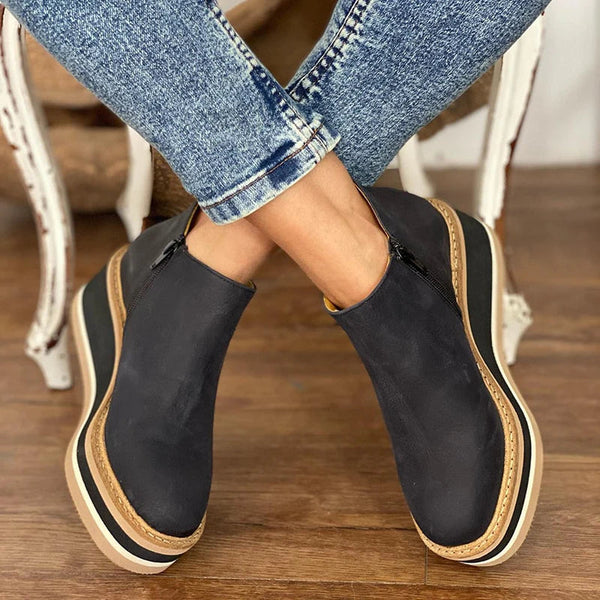 Round-Toe Wedge Ankle Boots with Side Closure