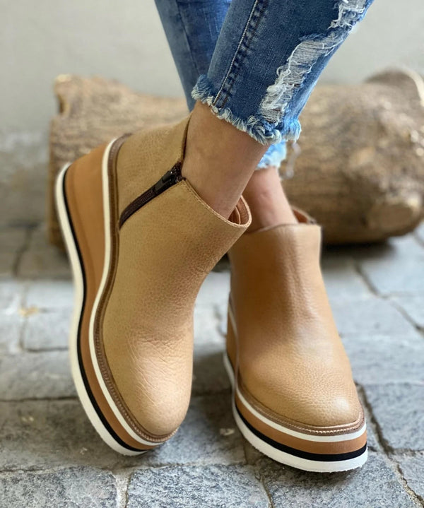 Round-Toe Wedge Ankle Boots with Side Closure