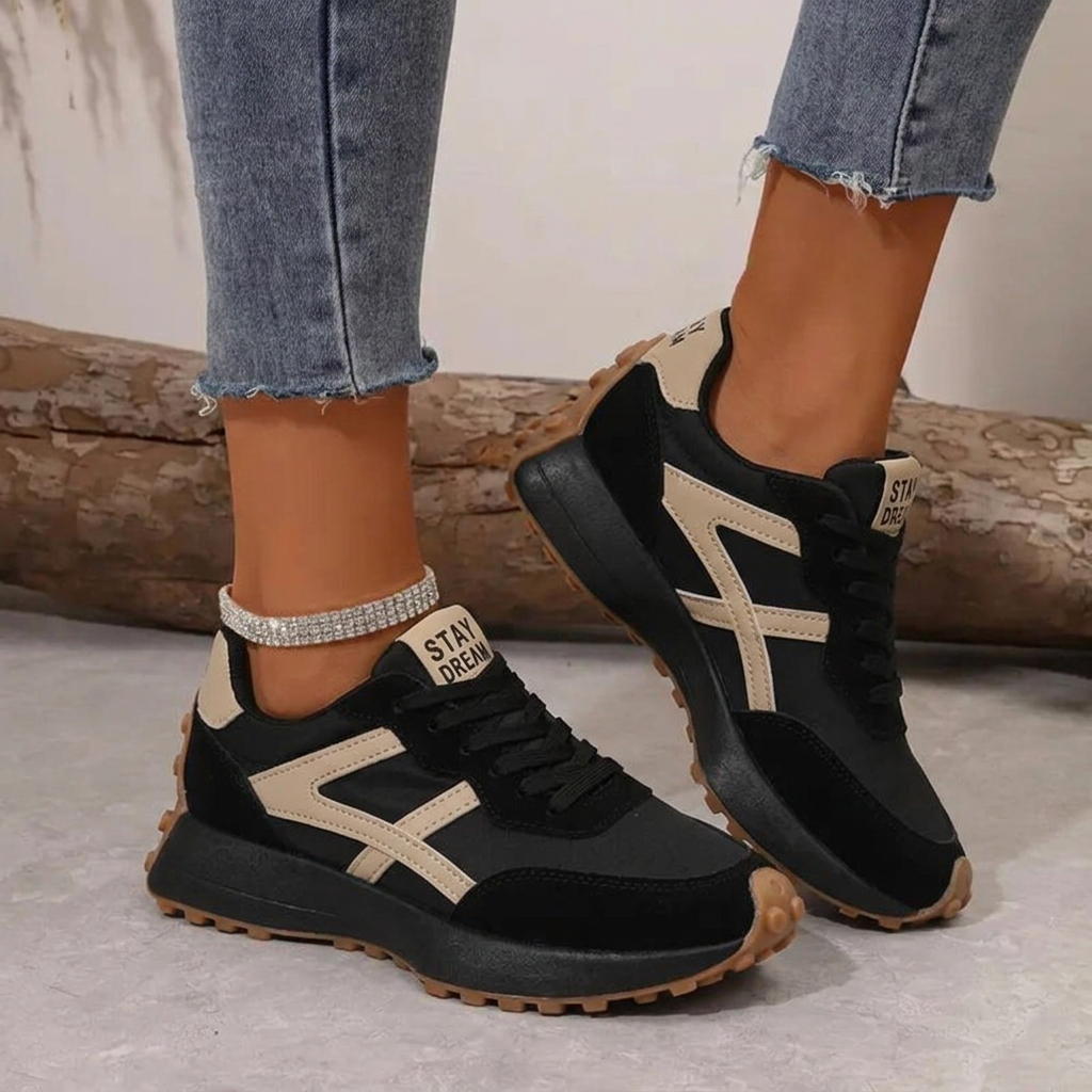 Sznurowane Sneakersy Damskie na Grubej Podeszwie w Stylu Retro