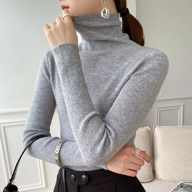 Ribbed-Fit Sweater with a Folded Neckline and Tapered Hem
