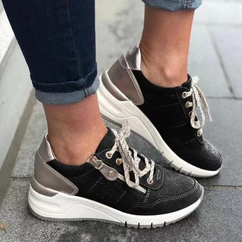 Damskie Ortopedyczne Sneakersy na Koturnie z Zamkiem i Sznurowaniem