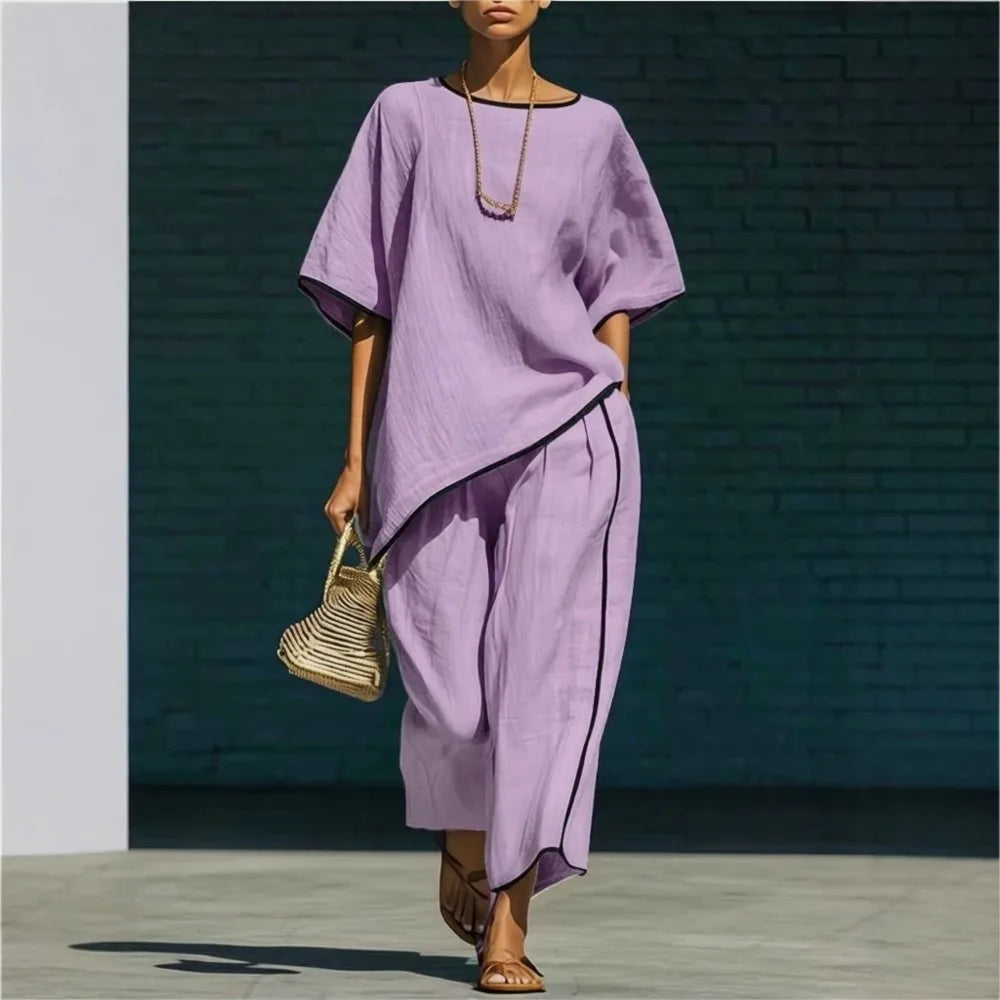 Loose Asymmetrical Round-Neck Cropped Wide-Fit Set
