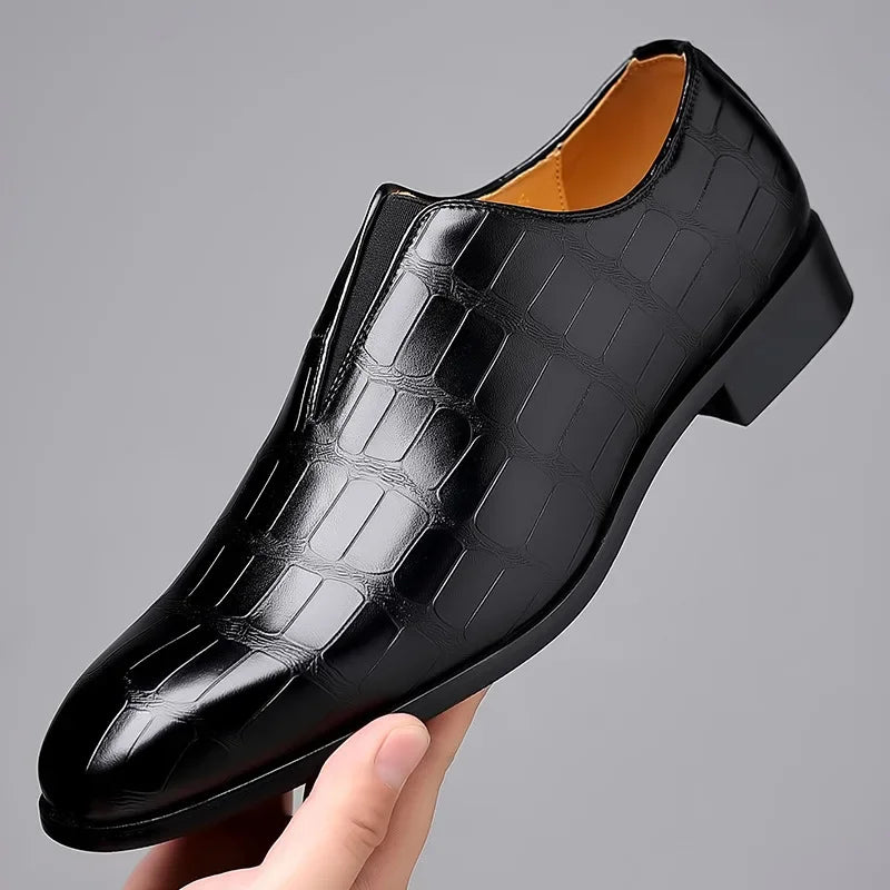Shiny crocodile-pattern loafers