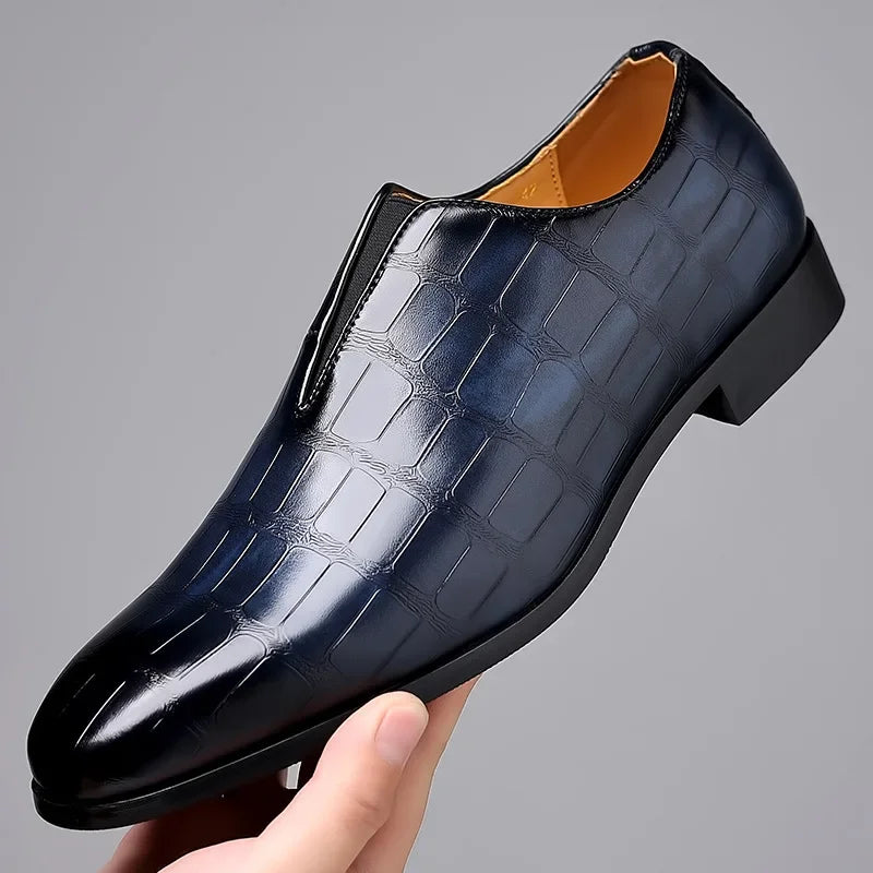 Shiny crocodile-pattern loafers