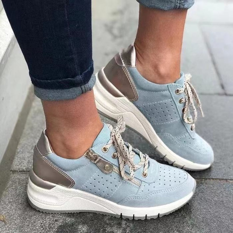 Damskie Ortopedyczne Sneakersy na Koturnie z Zamkiem i Sznurowaniem