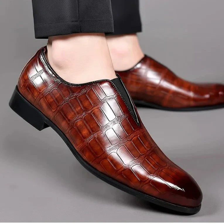 Shiny crocodile-pattern loafers
