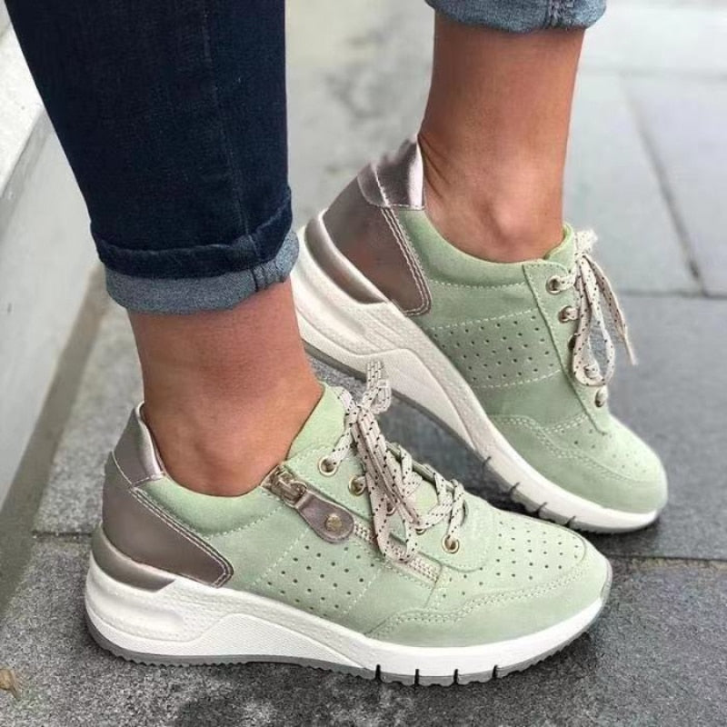 Damskie Ortopedyczne Sneakersy na Koturnie z Zamkiem i Sznurowaniem