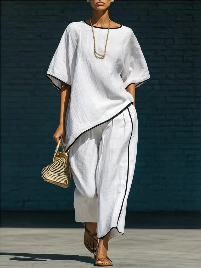 Loose Asymmetrical Round-Neck Cropped Wide-Fit Set