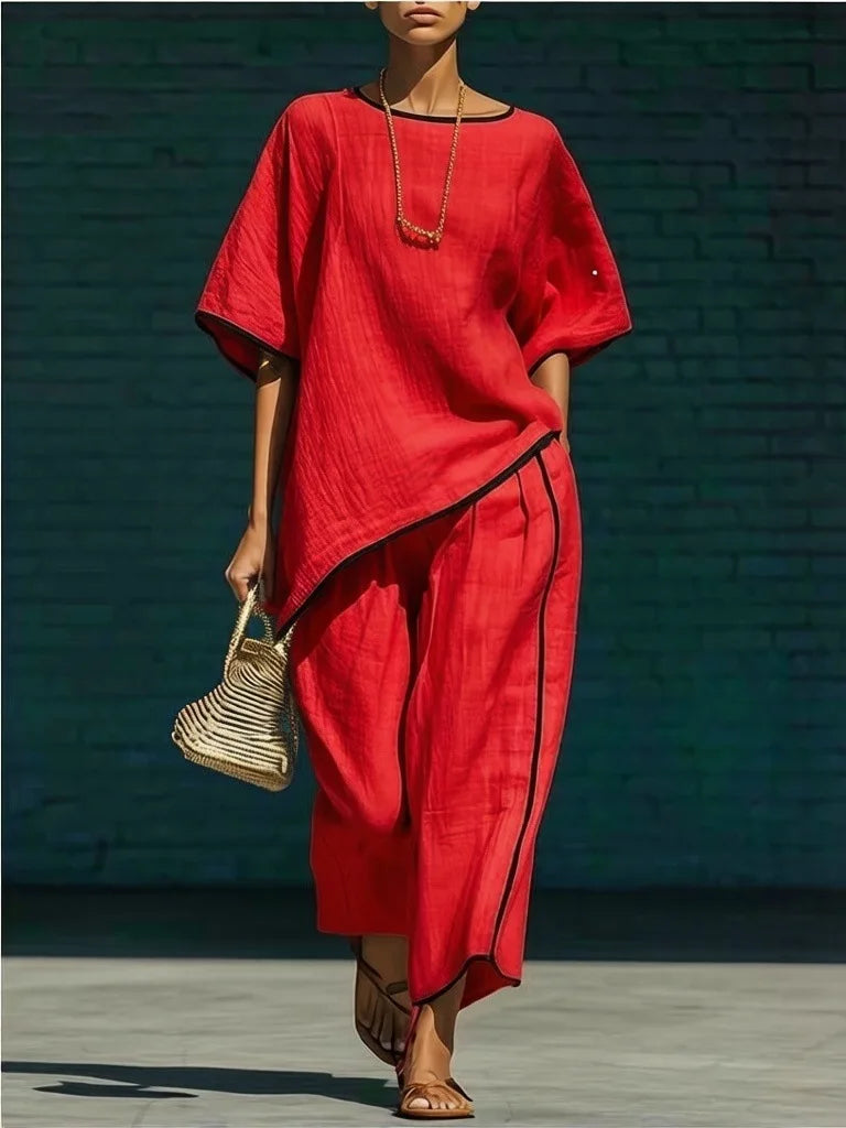 Loose Asymmetrical Round-Neck Cropped Wide-Fit Set