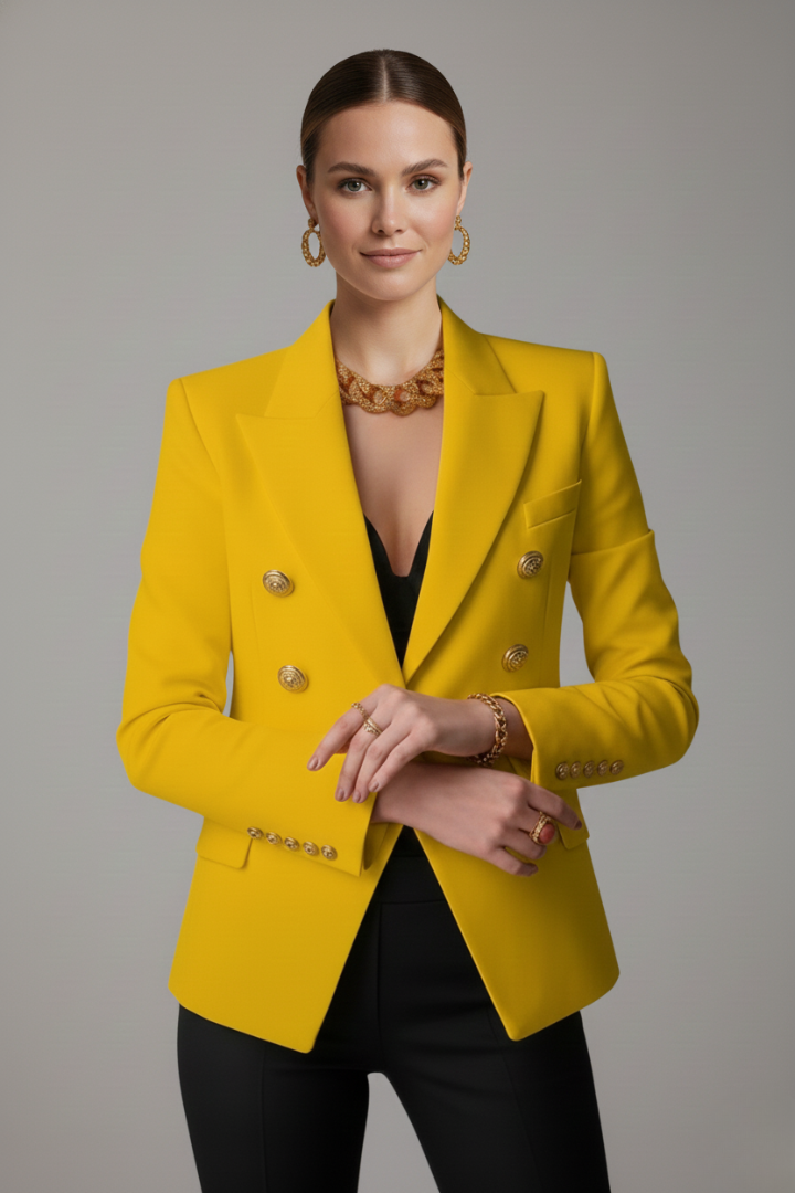 Structured Fitted Double-Breasted Blazer with Peak Lapels