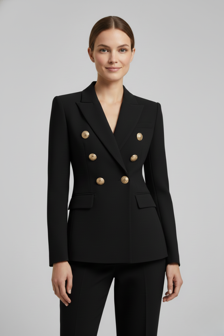 Structured Fitted Double-Breasted Blazer with Peak Lapels