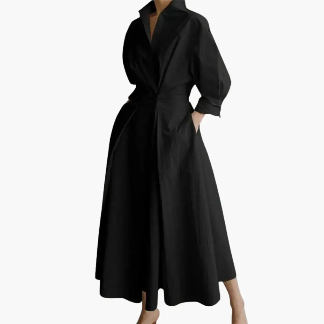 Collared Maxi Dress with Puff Sleeves