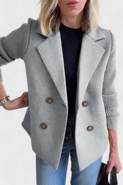 Structured Ribbed Lapel Blazer with Buttons and Panels
