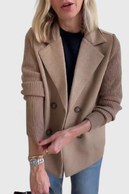 Structured Ribbed Lapel Blazer with Buttons and Panels