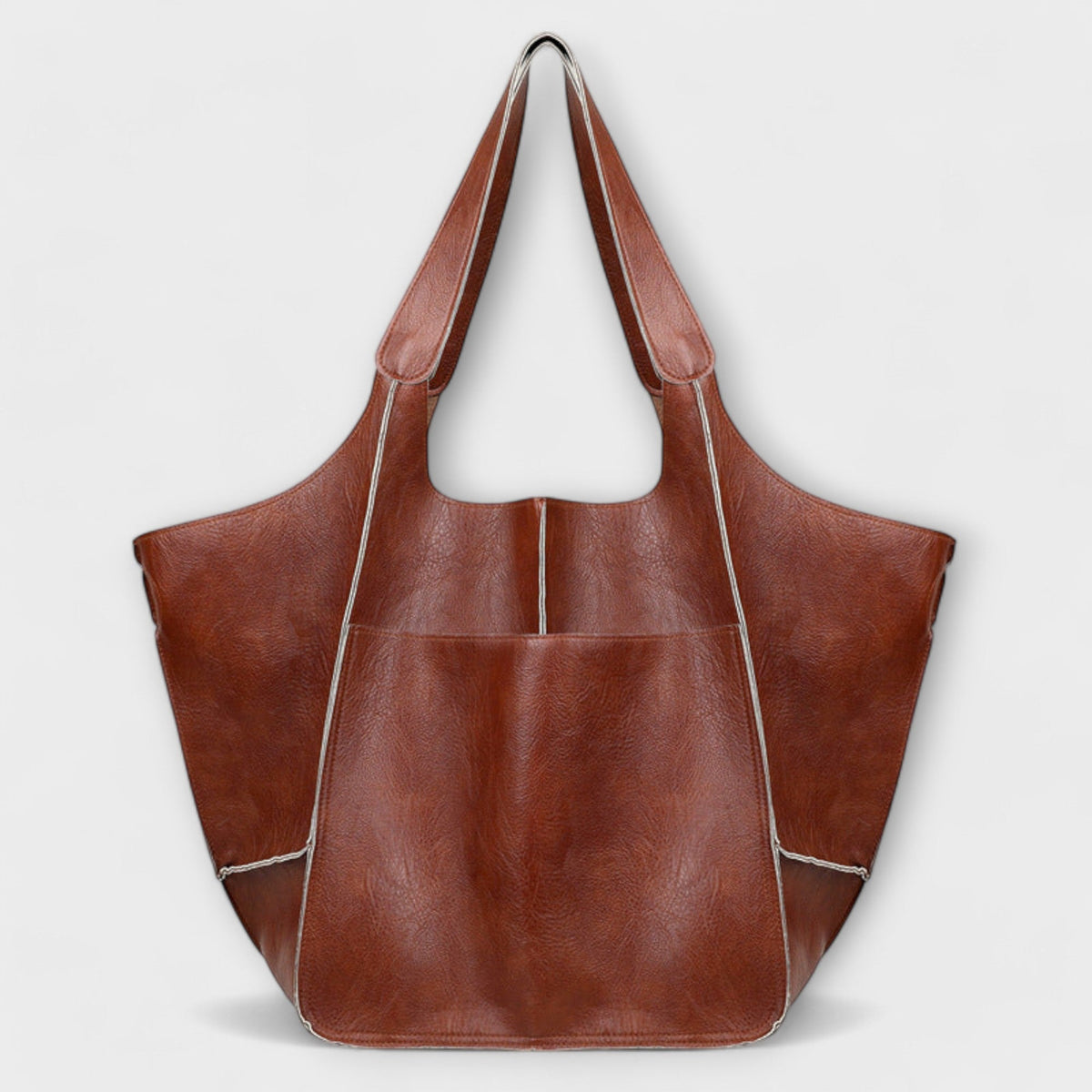 Loose Oversized Structured Stitched Foldover Bag with Pockets