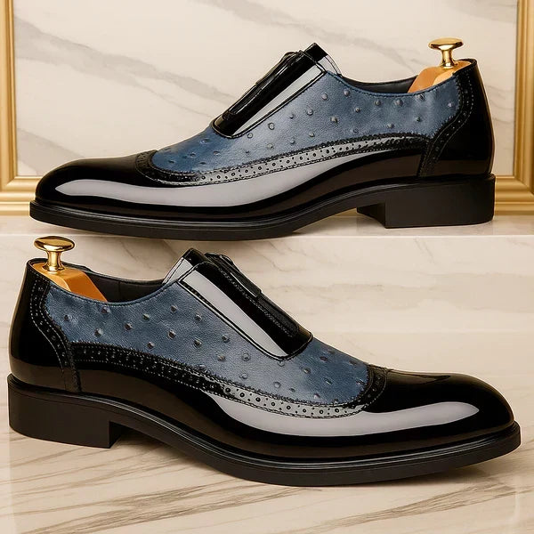 Perforated Panelled Round-Toe Brogue Shoes