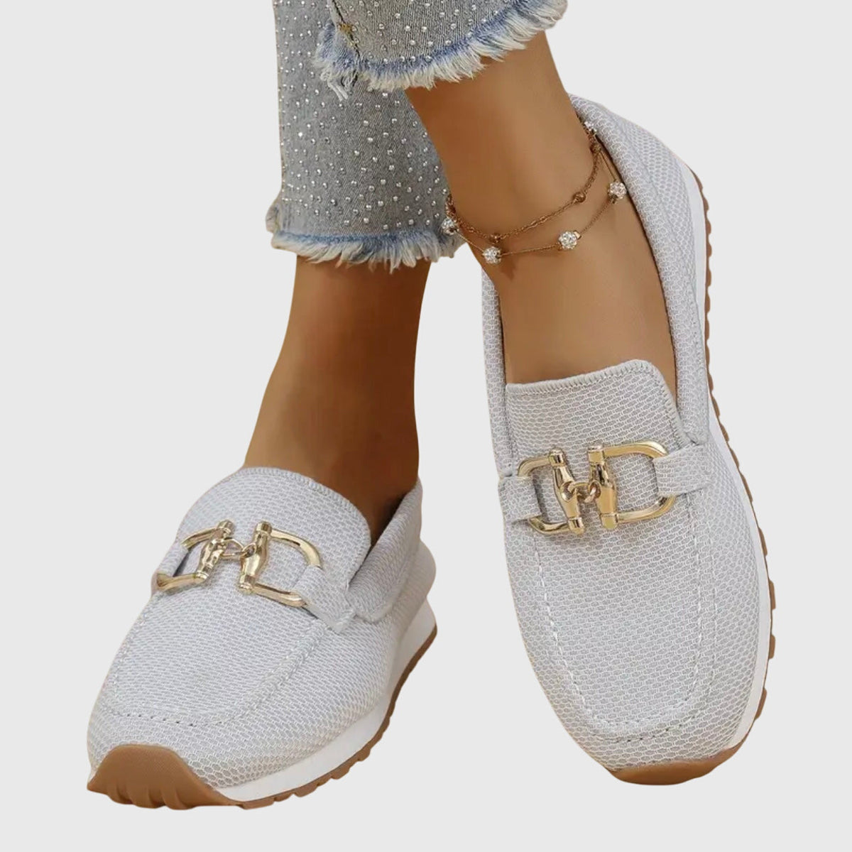 Niskie Obcasy Slip On Teksturowane Mokasyny