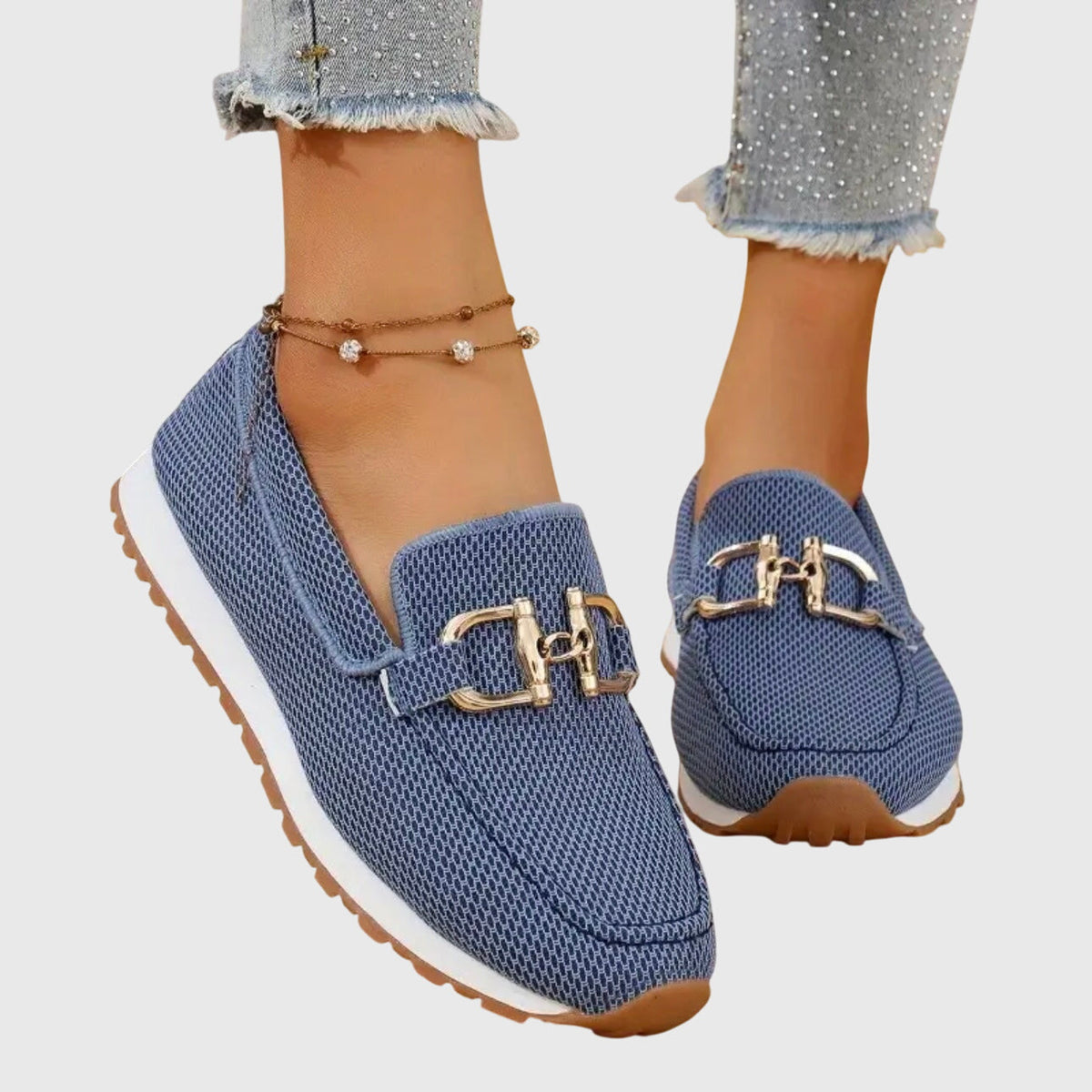 Niskie Obcasy Slip On Teksturowane Mokasyny