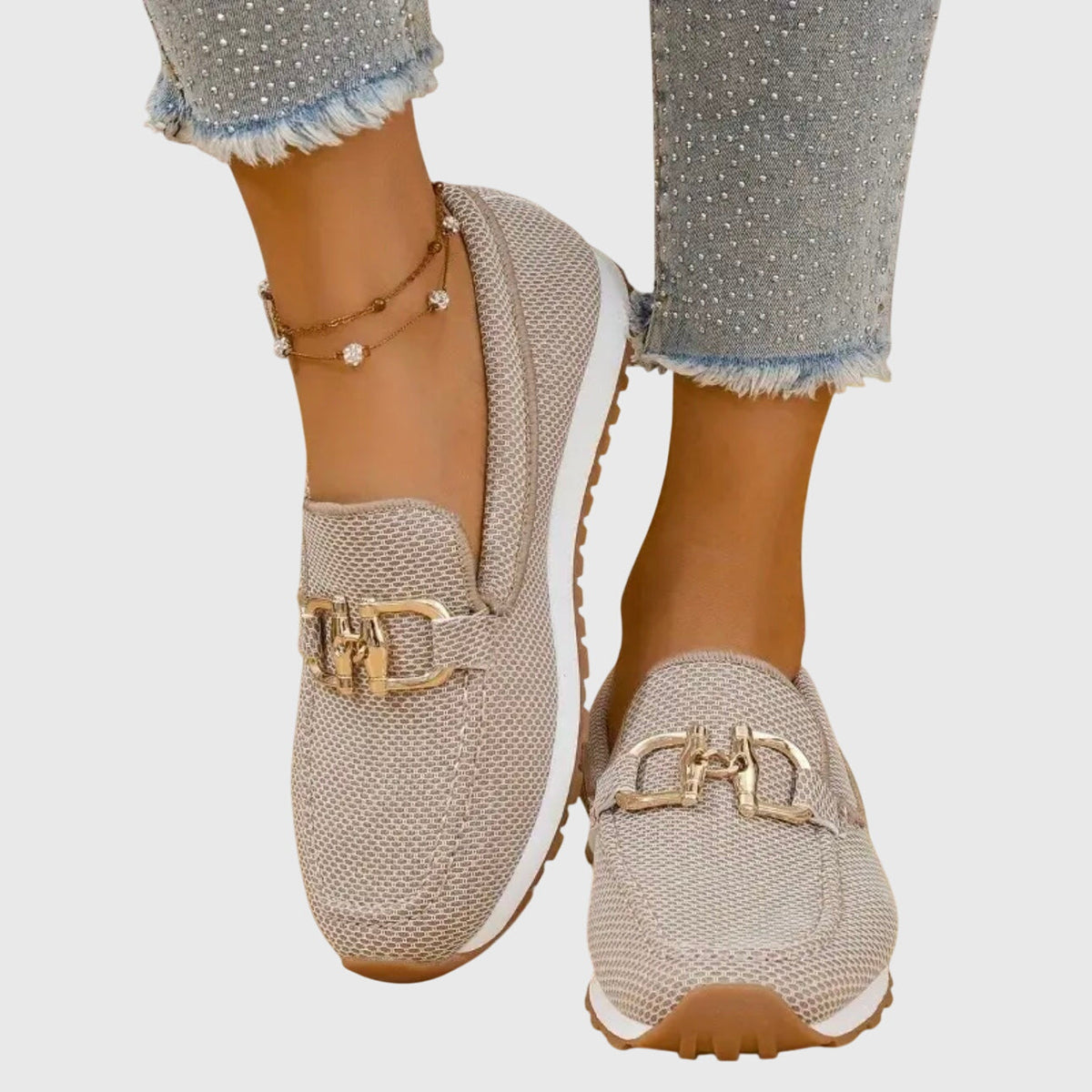 Niskie Obcasy Slip On Teksturowane Mokasyny